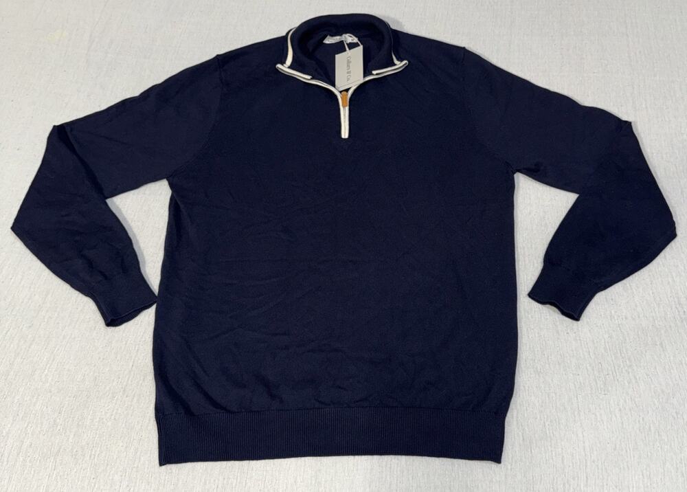 Collars & Co. Cotton & Cashmere Sweater 1/4 Zip Navy Men’s Medium NWT